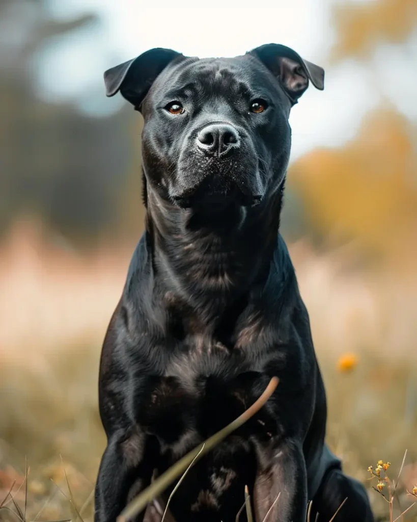 A black American Pit Bull Terrier.