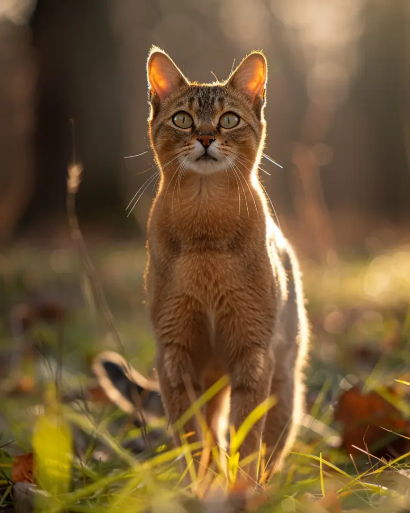 A Chausie Cat walking in a park.