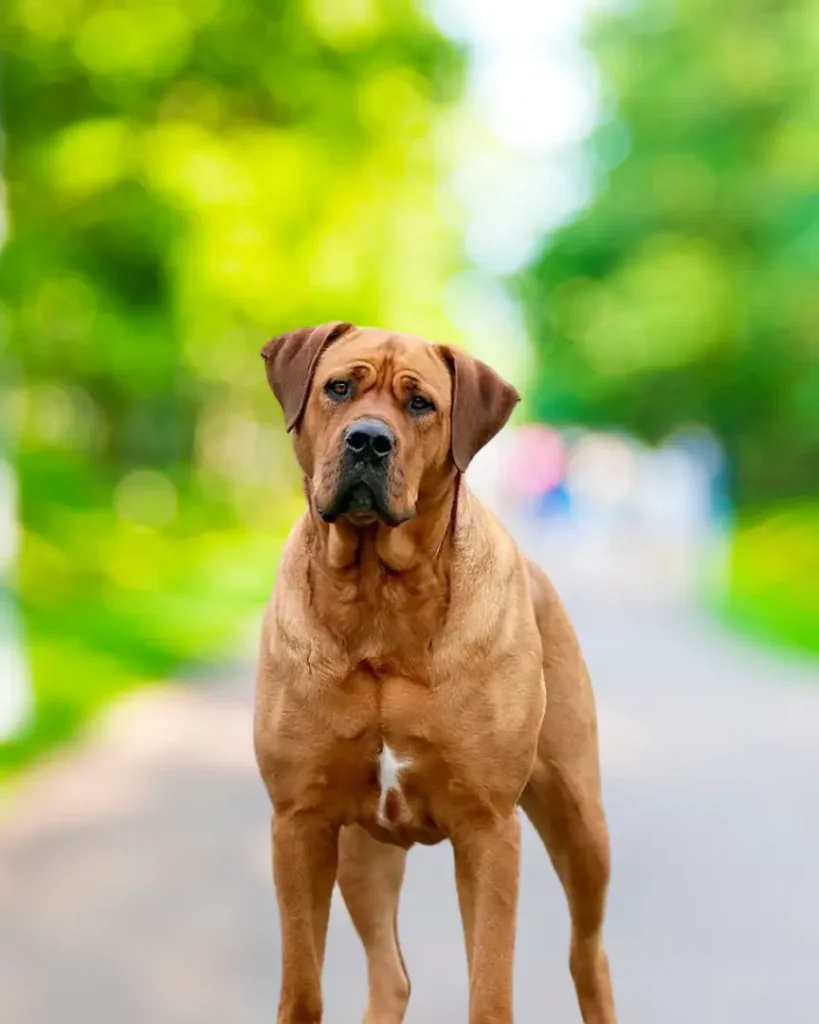 A Japanese Tosa dog with a tan coloured coat.