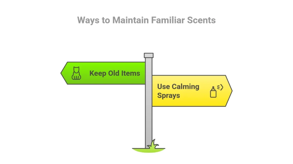 Graphic showing how to maintain familiar scents for your cat.
